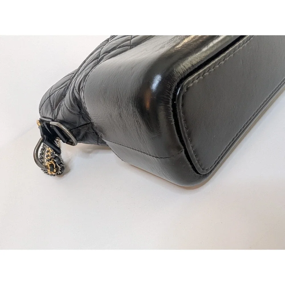Chanel Gabrielle Medium Quilted Calfskin Black Bag Gold and Silver Hardware
